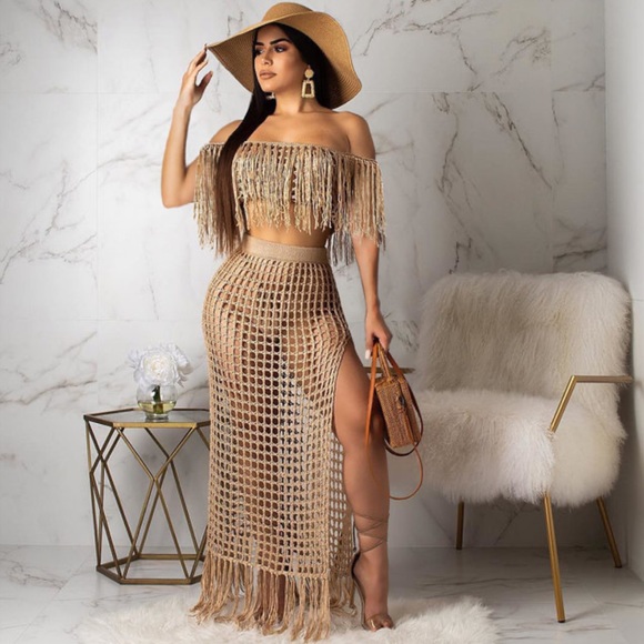 Bohemian Dreams Other - Hollow Out Crochet Sexy Cover Up Set Skirt/Top